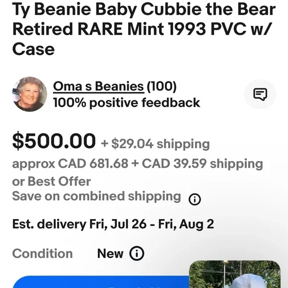 TY CUBBIE NWT Retired 1993 Original-9 Beanie Babies, 4th Generation, PVC Pellets - Picture 11 of 11